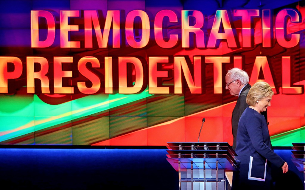 during the CNN Democratic Presidential Primary Debate at the Whiting Auditorium at the Cultural Center Campus on March 6, 2016 in Flint, Michigan. Voters in Michigan will go to the polls March 8 for the state's primary.