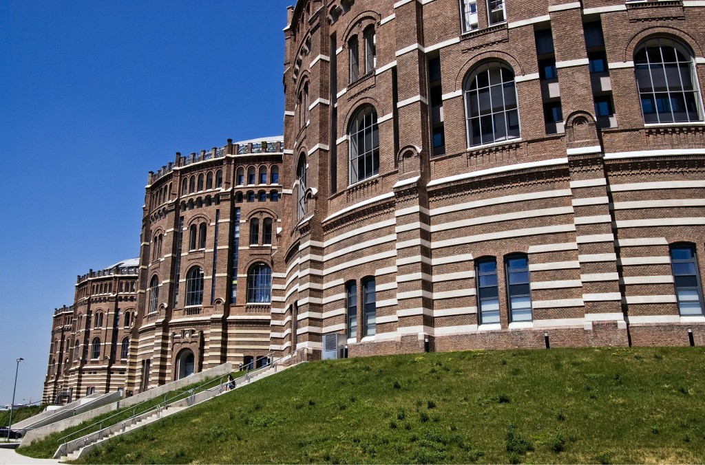 The Gasometers in Vienna. Photography by Urs Schweitzer. 2009.  (Photo by Imagno/Getty Images) *** Local Caption ***