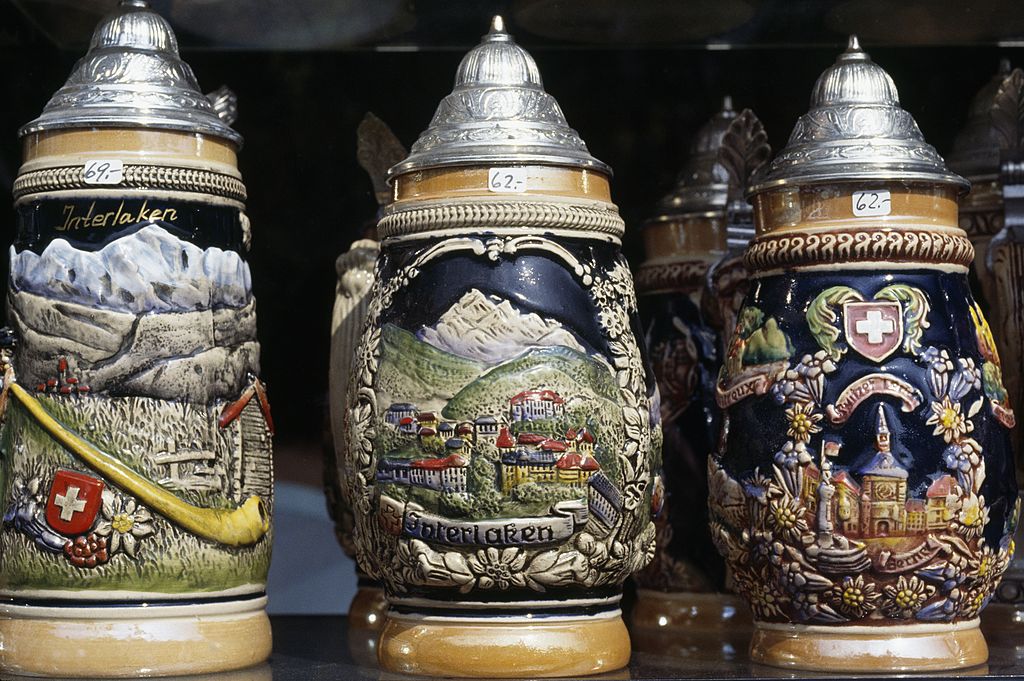 SWITZERLAND - OCTOBER 13: Handcrafted beer mugs, Canton of Berne, Switzerland. (Photo by DeAgostini/Getty Images)