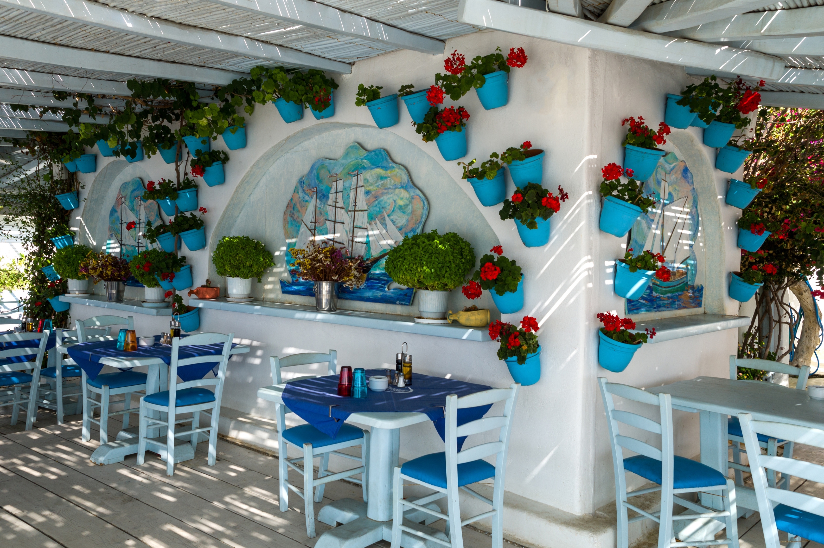 Greece. Mykonos. Agios Giannis. A Restaurant On The Beach. (Photo by: Giuseppe Masci/AGF/UIG via Getty Images)